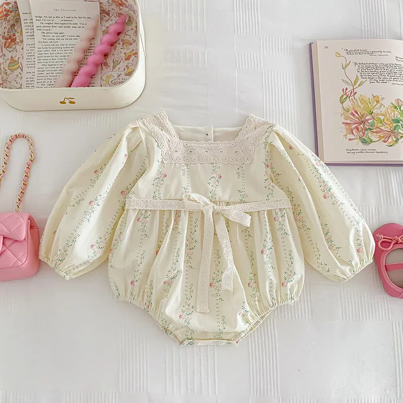 

LILIGIRL Autumn Long Sleeve One-piece For Baby Girls Printing Flowers Toddler Bodysuit Baby Girl Clothes