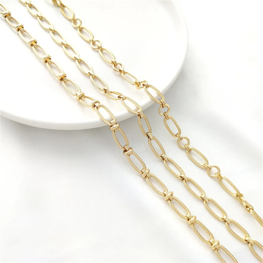 14K Gold Wrapped Oval Fried Dough Twists Chain Manual Long O-ring Chain Diy Bracelet Necklace Jewelry Hand Made Loose Chain B671 200pcs 50x70mm gold scratch off sticker diy manual hand made post card coating film