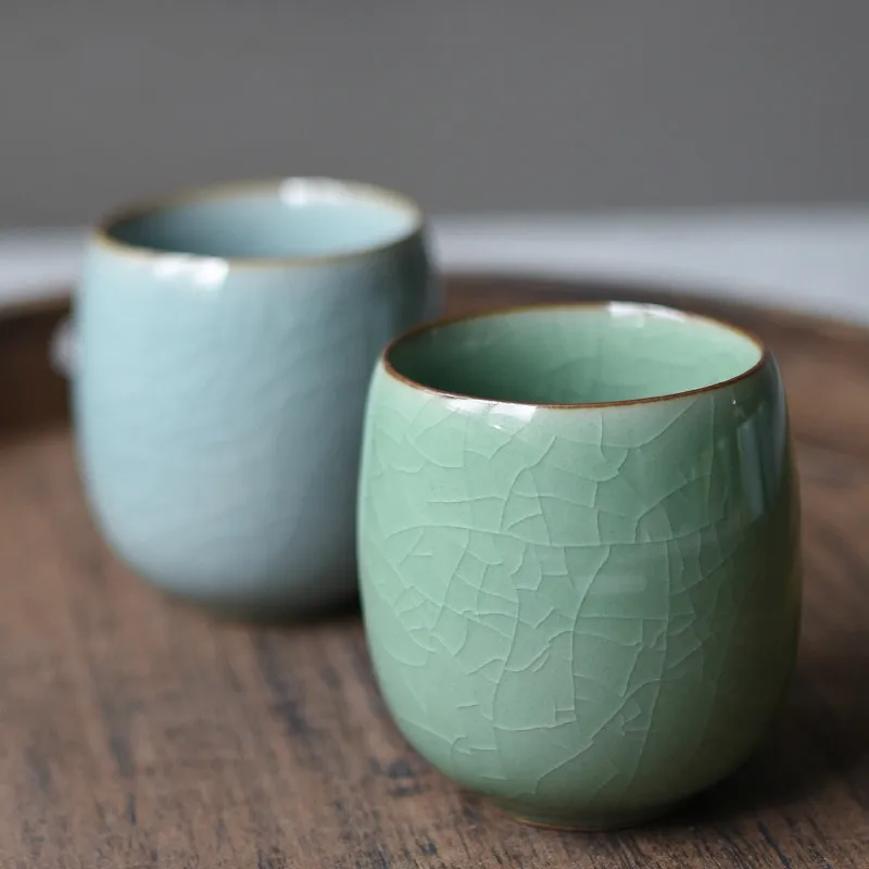 

HF 250ml Solid Color Traditional Chinese Style Celadon Crackle Ceramic Teacup China Porcelain Small Coffee Tea Cups