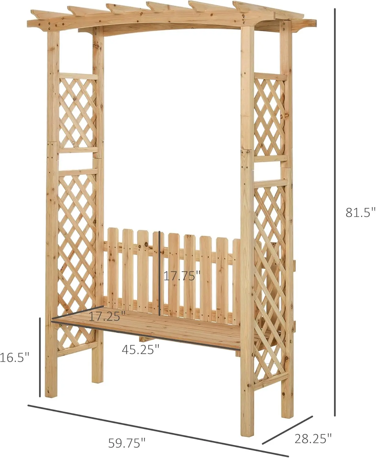 Wooden Garden Arbor for Climbing Plants with Garden Bench, Arch to Grow Grapes & Vines, Patio Decor & 2-Person Outdoor Wo