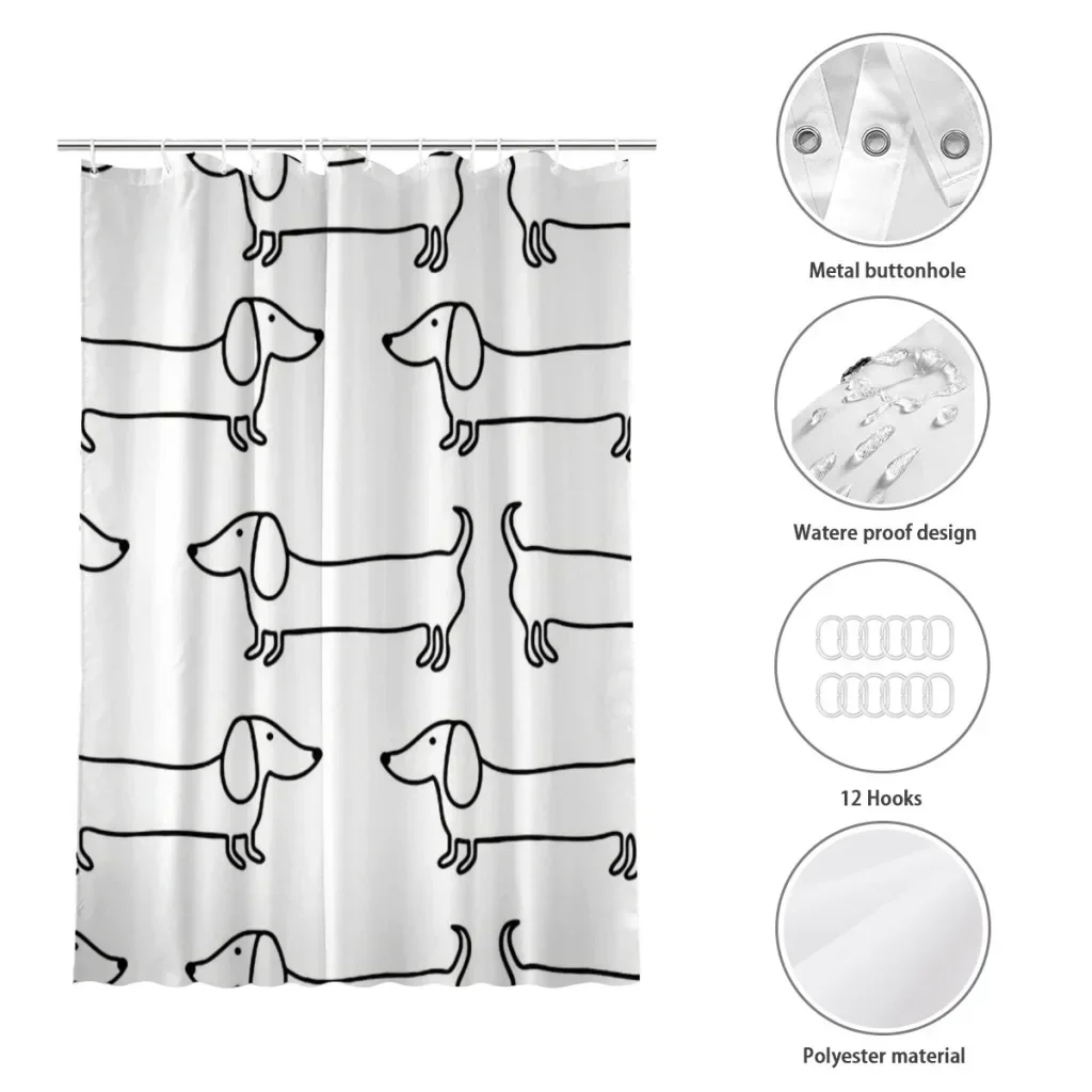 Dachshund Black White Bathroom Shower Curtains Dog Waterproof Partition Curtain Designed Home Decor Accessories 6