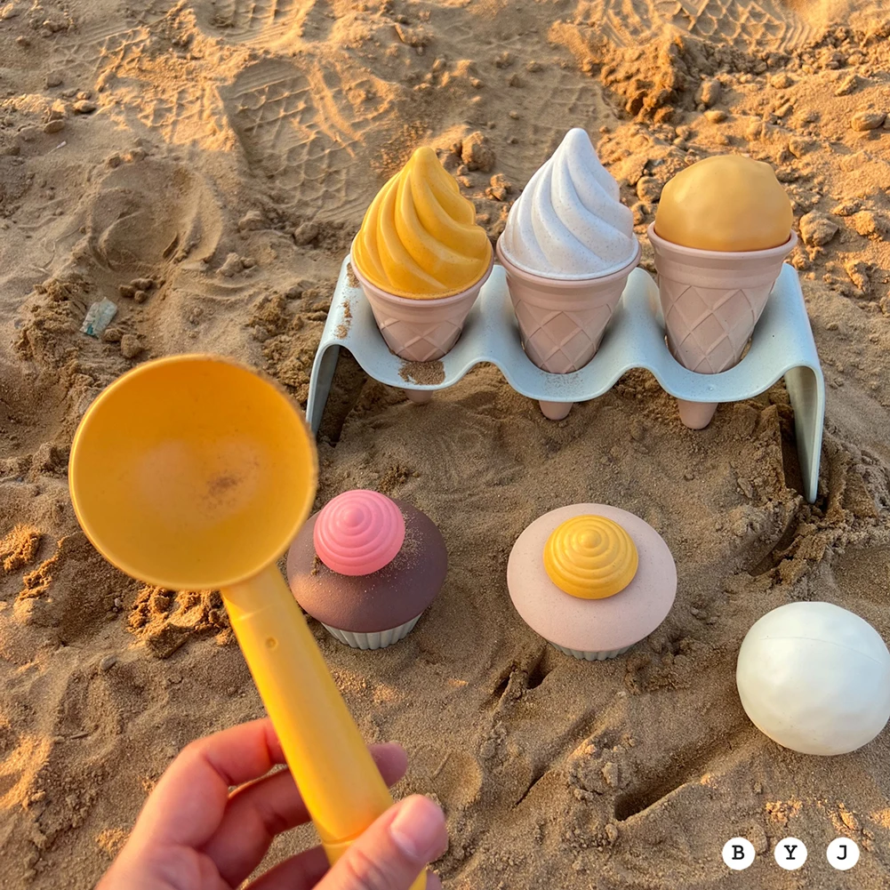 Summer Beach Toys Premium ABS Children Beach Play Sand Tools Ice Cream Shape Water Play Tools Portable for Children Kids for Fun 3