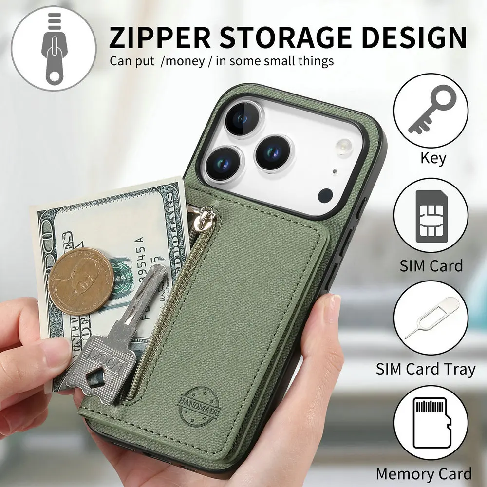 Luxury Leather Zipper Wallet Phone Case with Card Holder