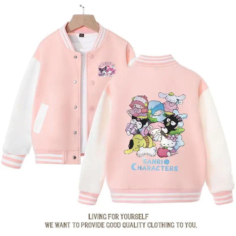 

2023 New Sanrioed Series Kids Baseball Uniform Kawaii Anime Cartoon HelloKitty Kuromi Kids Jacket Boys Girl Sportswear Coat Gift