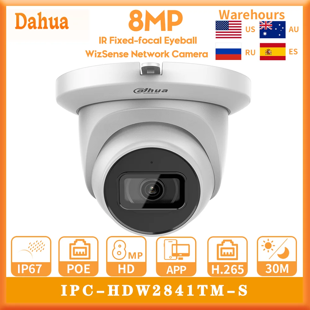 

Original Dahua 8MP IR Fixed-focal Eyeball WizSense Network Camera IPC-HDW2841TM-S IP Camera Built-in MIC IP67 Motion Detection