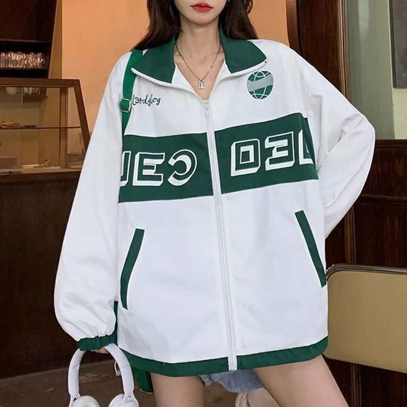 2023 New Spring and Autumn Fashion Academy Style Contrast Loose Fit Sports Outdoor Fashion Brand BF Work Zipper Jacket Coat