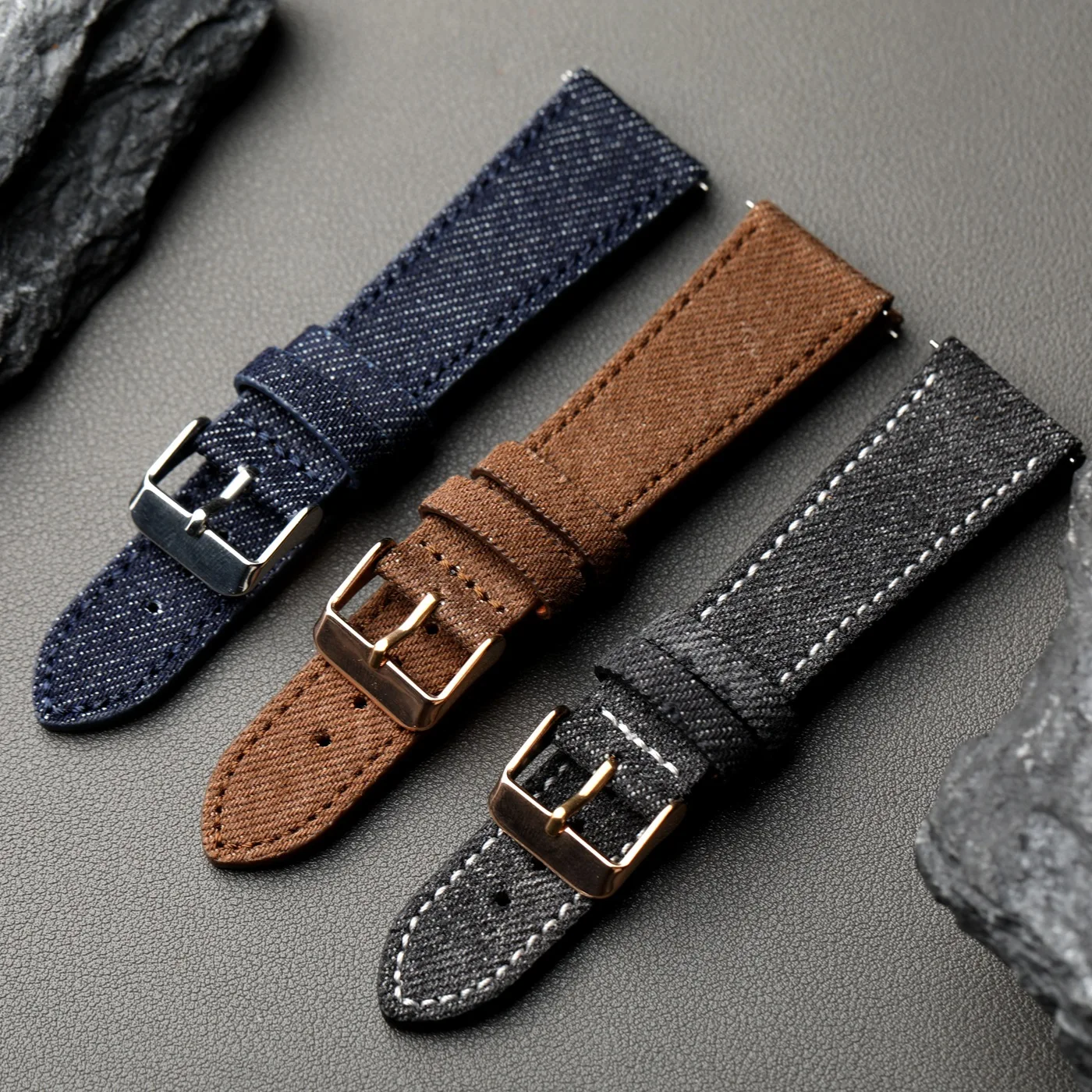 Premium Handmade Okayama Denim Leather Strap - Ultra-Thin Quick Release in Black, Brown, Blue