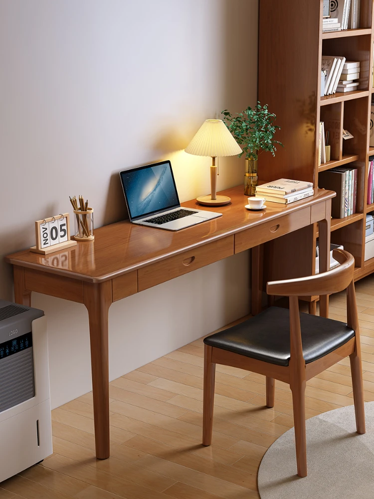 Escritorio estrecho de madera maciza para ordenador, mesa de