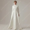 Boho Satin Fabric Women Wedding Dresses Pretty Long Sleeves Gowns Minimalist Style Mopping Length A-Line Party Robes Customized 1