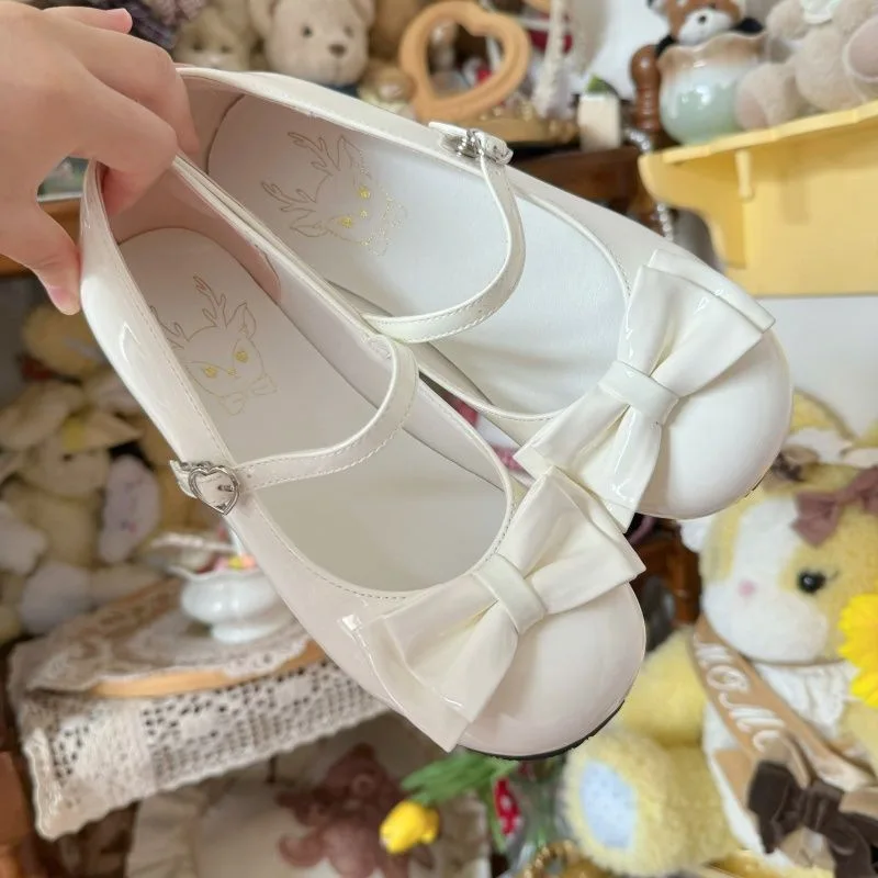 Women's Lolita Shoes Women Flats Low Round with Cross Straps Bow Cute Girls Princess Tea Party Shoes  Students Lovely Shoes