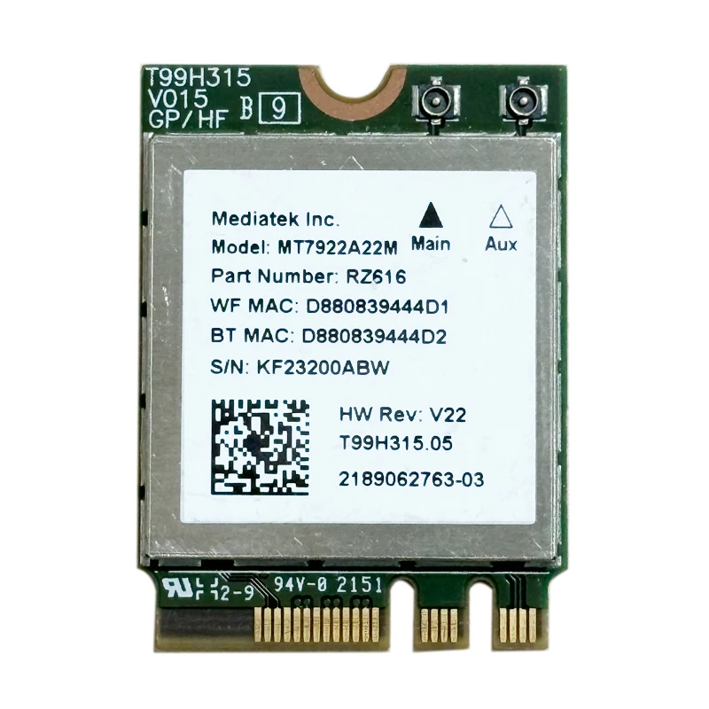 MT7922 Wi-Fi 6E 무선 LAN 카드 2400Mbps wifi 네트워크 카드 Bluetooth 5.2 MU-MiMO 어댑터 용 2.4G 5G 6G 802.11AX M.2 NGFF