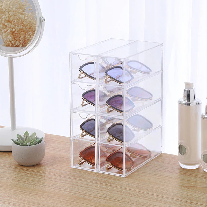 

Acrylic Glasses Case 4 Layers Drawer Type Desktop Glasses and Sunglasses Display Box Dustproof Stationery Cosmetic Storage Box