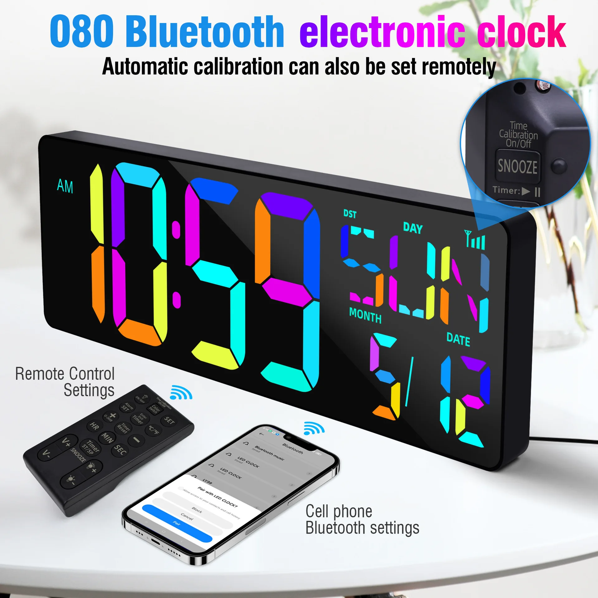 17.2inch/43cm Large Digital Wall Clock Temperature Date Big Screen Dispaly Bluetooth RGB Colorful Electronic Clocks with Remote wall clock,digital wall clock