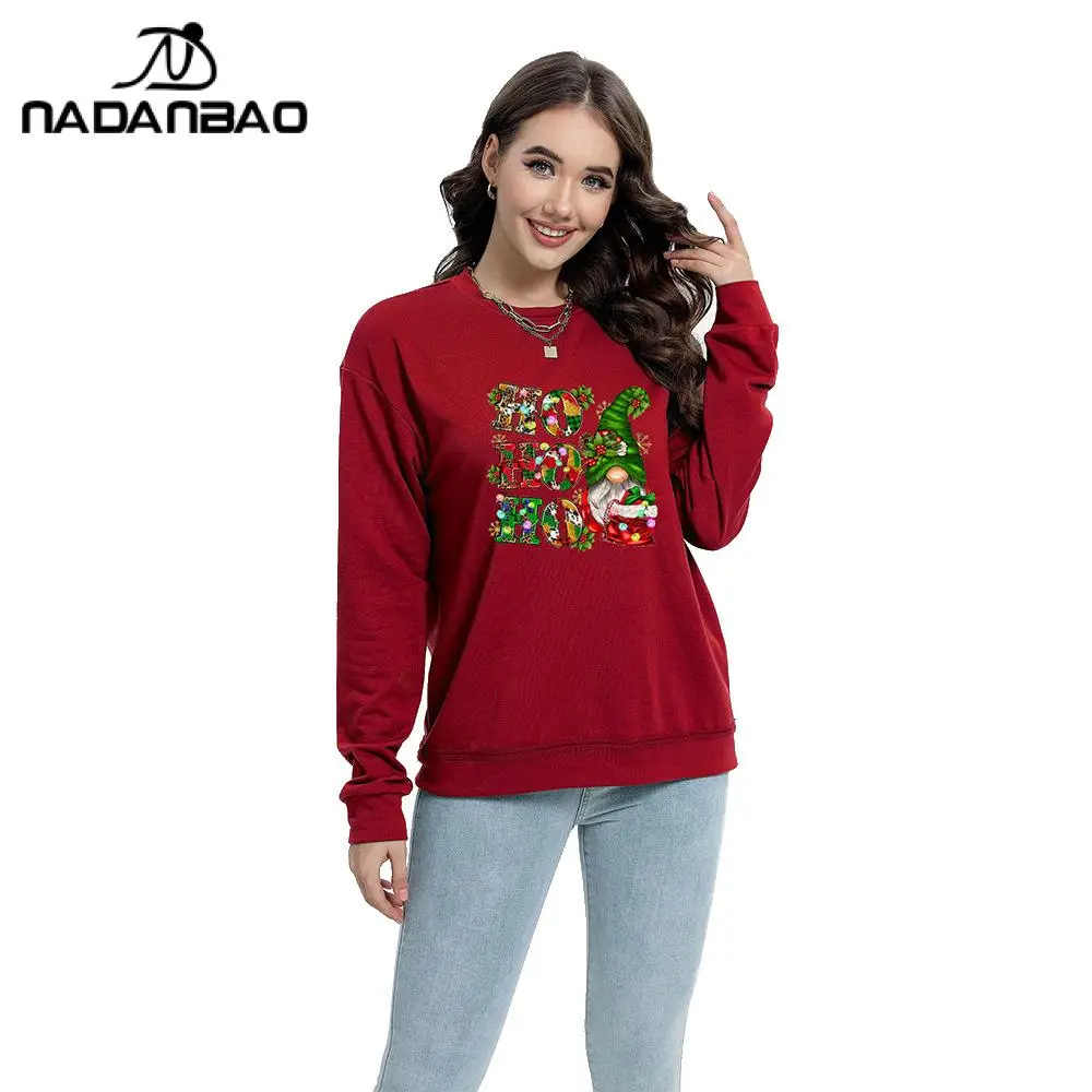 Nadanbao Christmas Sweatshirt Red Tracksuit Xmas Crewneck Digital Printing Pullover New Year Party Carnival Female Clothing