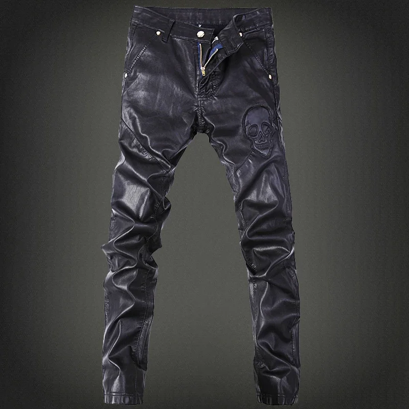 Men's Pu Leather Skinny Pants men trousers,leather pants,skinny pants