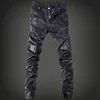 YASUGUOJI New 2025 Outdoors Pu Leather Pants Men Brand Fashion Skull Tag Patchwork Mens Skinny Motorcycle Leather Jeans Men 2