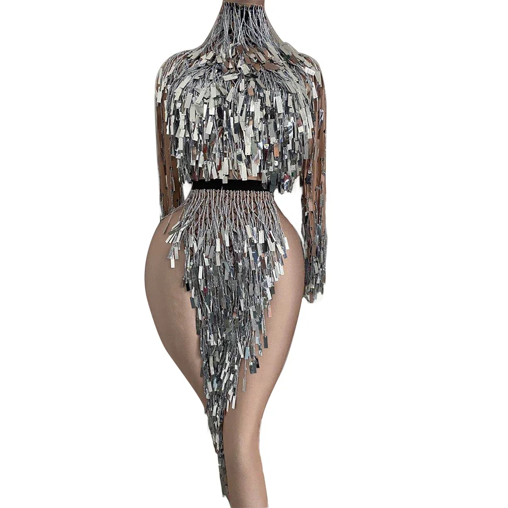 

Sequins Latin Dance Costume Sexy Tassel Stage Wear Outfit Dress Nightclub Party Wear Women Professional Competition Dresses