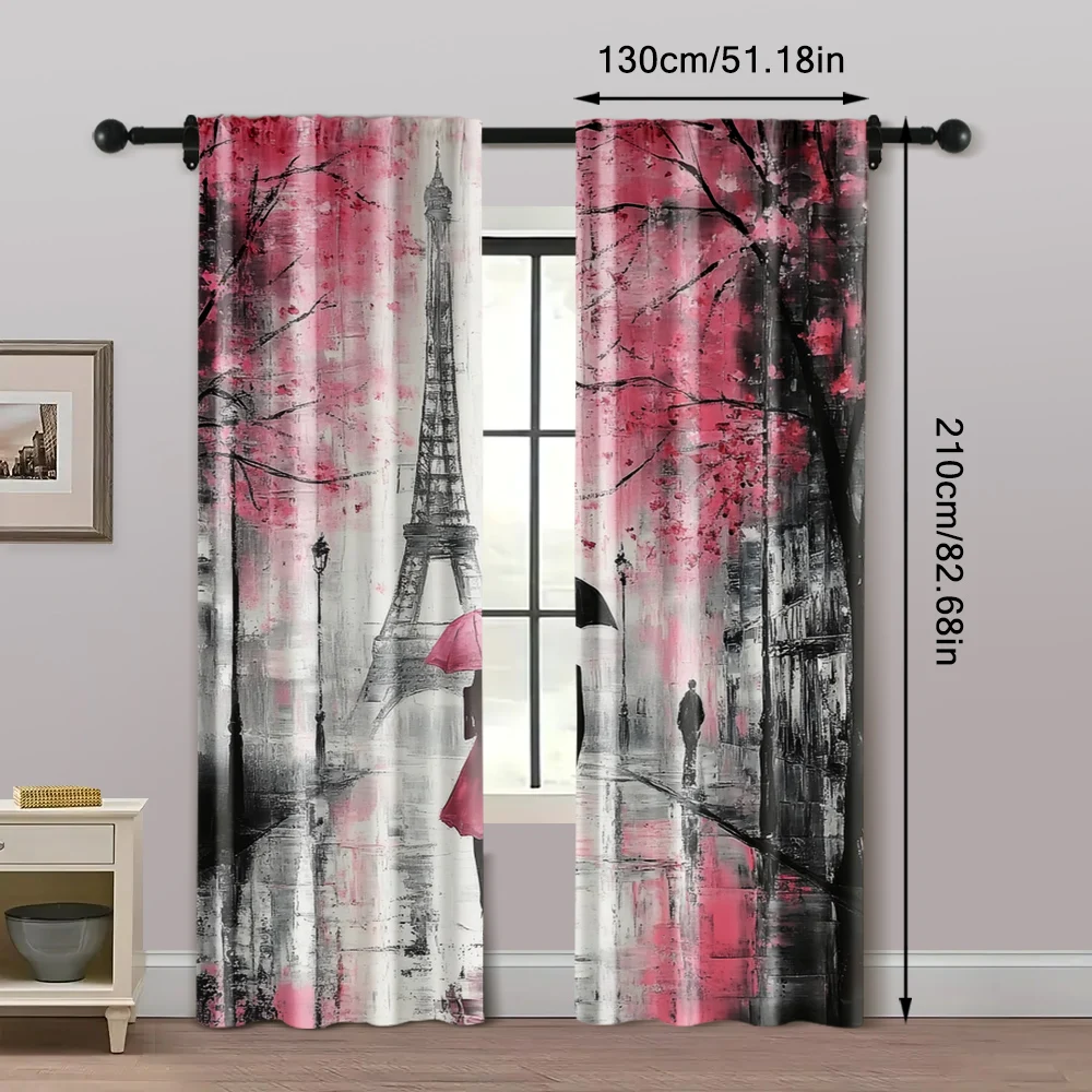 2pcs, Pattern Curtains 2D print Love Walking in the Rain Durable Polyester (without rod) Thermal Insulation, and Room Darkening 5