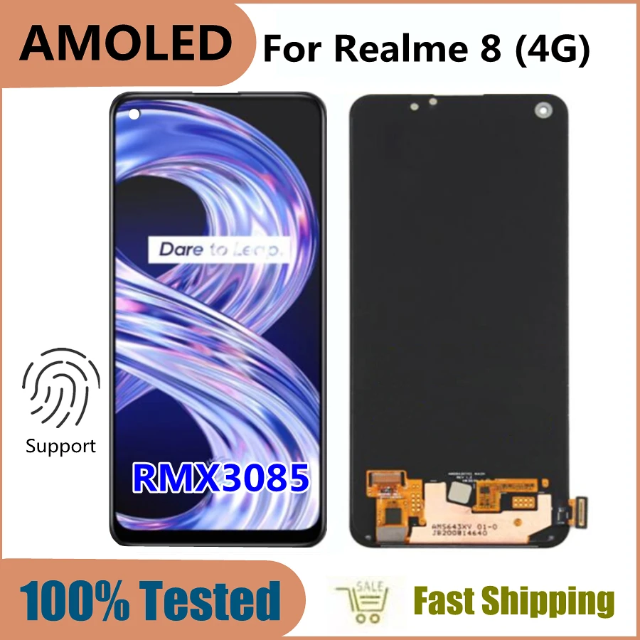 

6.4" AMOLED Support fingerprint For Realme 8 4G RMX3085 LCD Display Touch Digitizer Screen Assembly For Realme8 4G Version