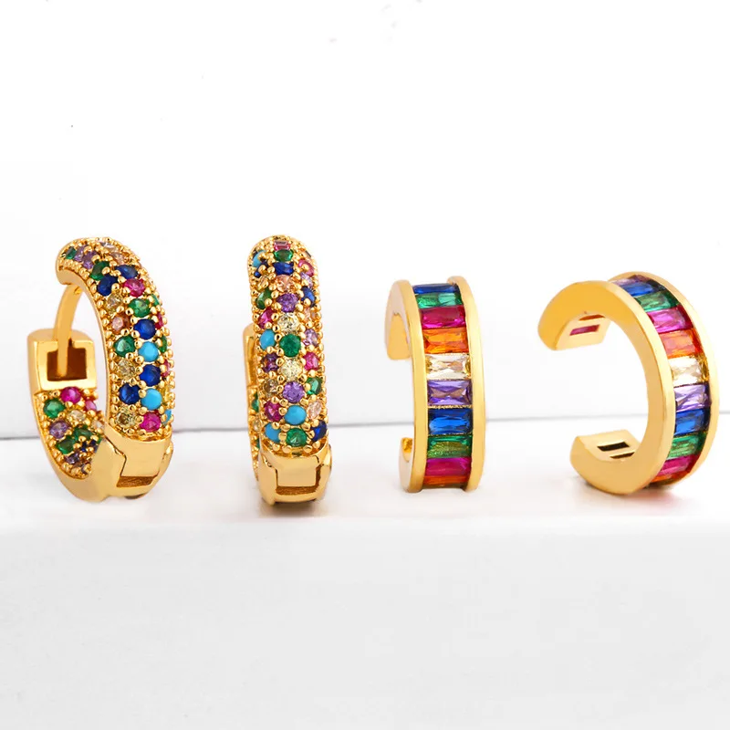 

2019 Gold Ear Clip Multicolor Micro Pave Zircon Women's Earrings Fine Fashion Jewelry Female Precious