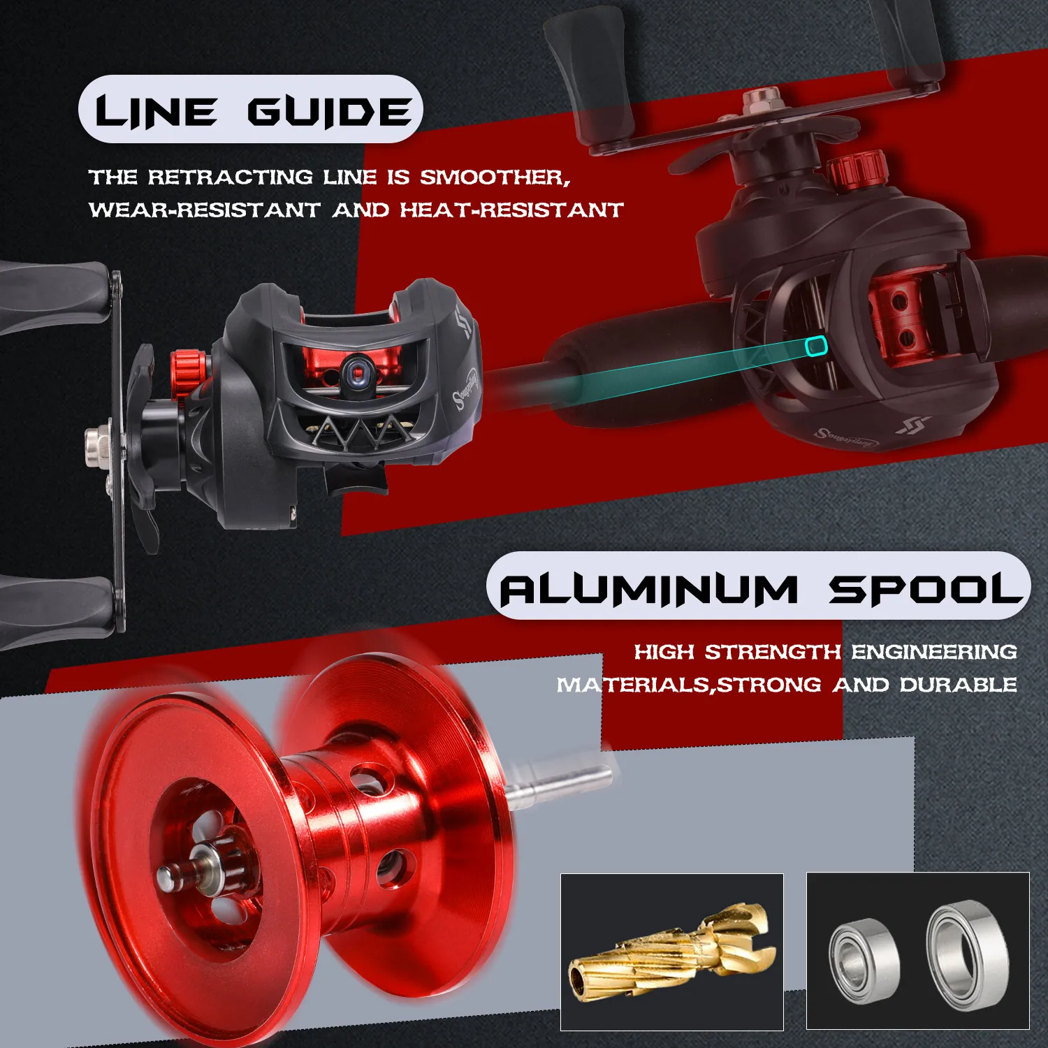Sougayilang Carbon Rod & Baitcasting Reel Combo with Line 5