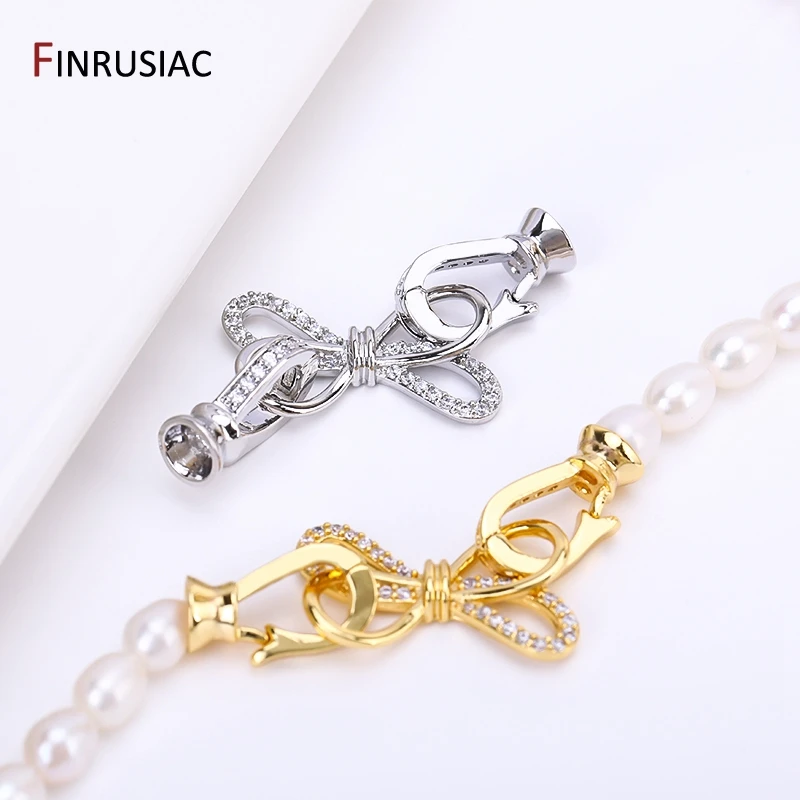 18K Gold Plated Brass Inlaid Zircon Pearl Clasps High Quality DIY