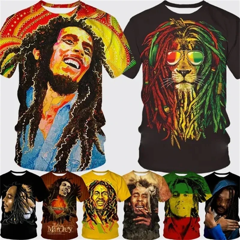 

Summer Fashion Bob Marley Reggae Rasta 3D Printed T-shirt Men's Hip Hop Loose Men's and Women's Short Sleeve T-shirt