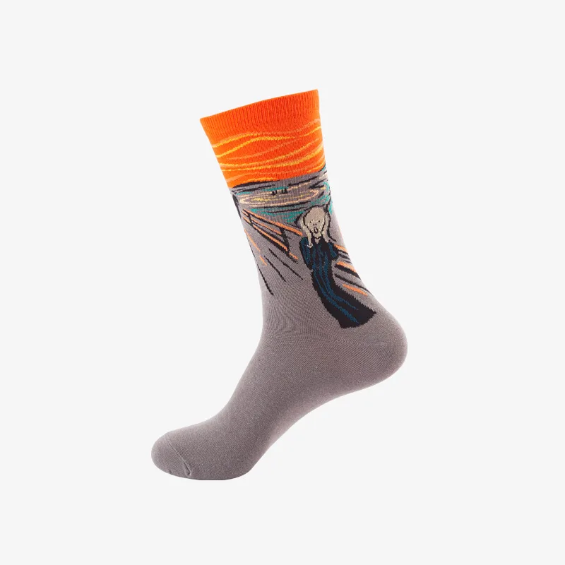 Oil painting medium tube socks European and American adult socks Women's trend stockings Men's autumn and winter cotton socks