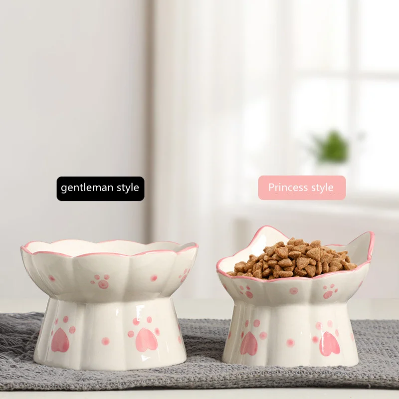 

Cute Ceramic Food Bowl for Cat Oblique-mouth Elevated Feeder Dog Drink Water Items Kittens Puppies Meal Supplies Pet Accessories