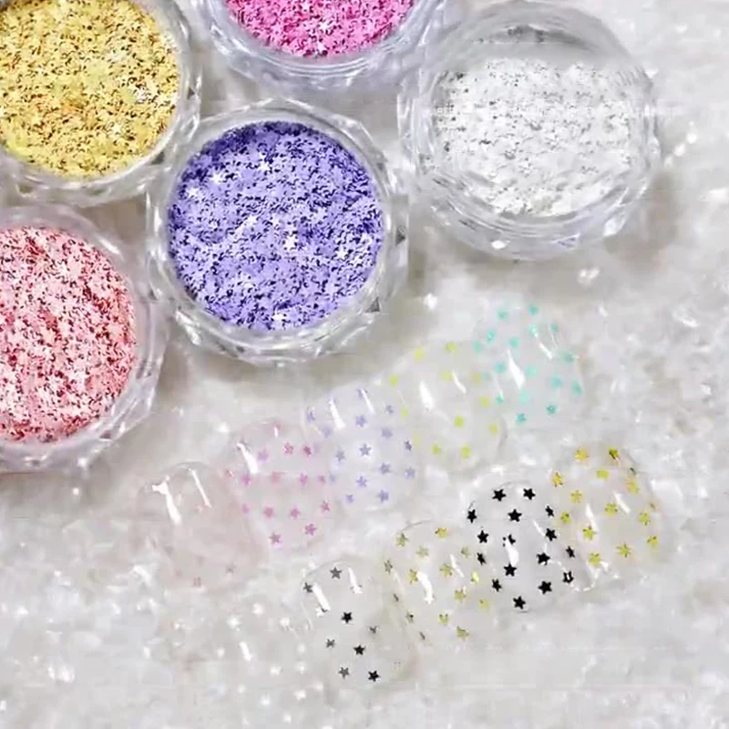 1Jar 1mm 미니 스파클링 스타 네일 글리터 스파클링 네일 장식 네일 살롱 디자인 귀여운 액세서리 DIY 네일 아트 디자인