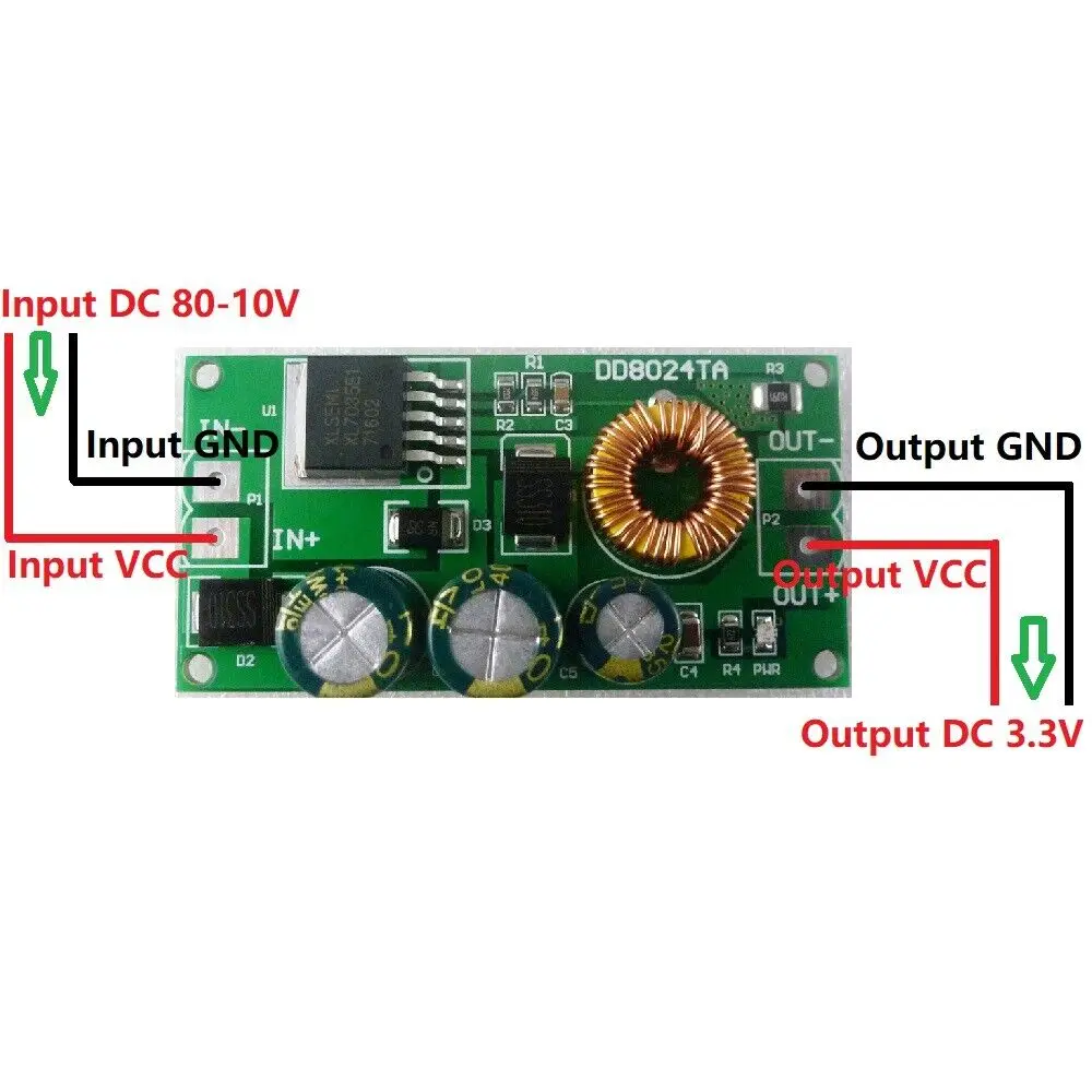 10-80V à 3.3V l'autorisation DC-DC 150KHz Haute Tension Sochi Dropout Buck Power DIY