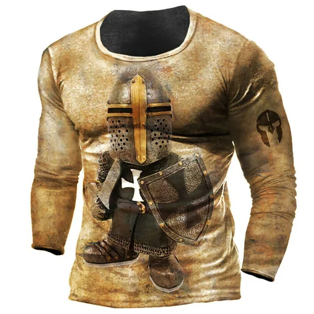 Vintage Print Tshirt 3d Templar Shirt Us Long Sleeve Street Hip Hop Loose Crew Neck Fall Top Plus Size Men Pullover Clothes CXKinghts-1803