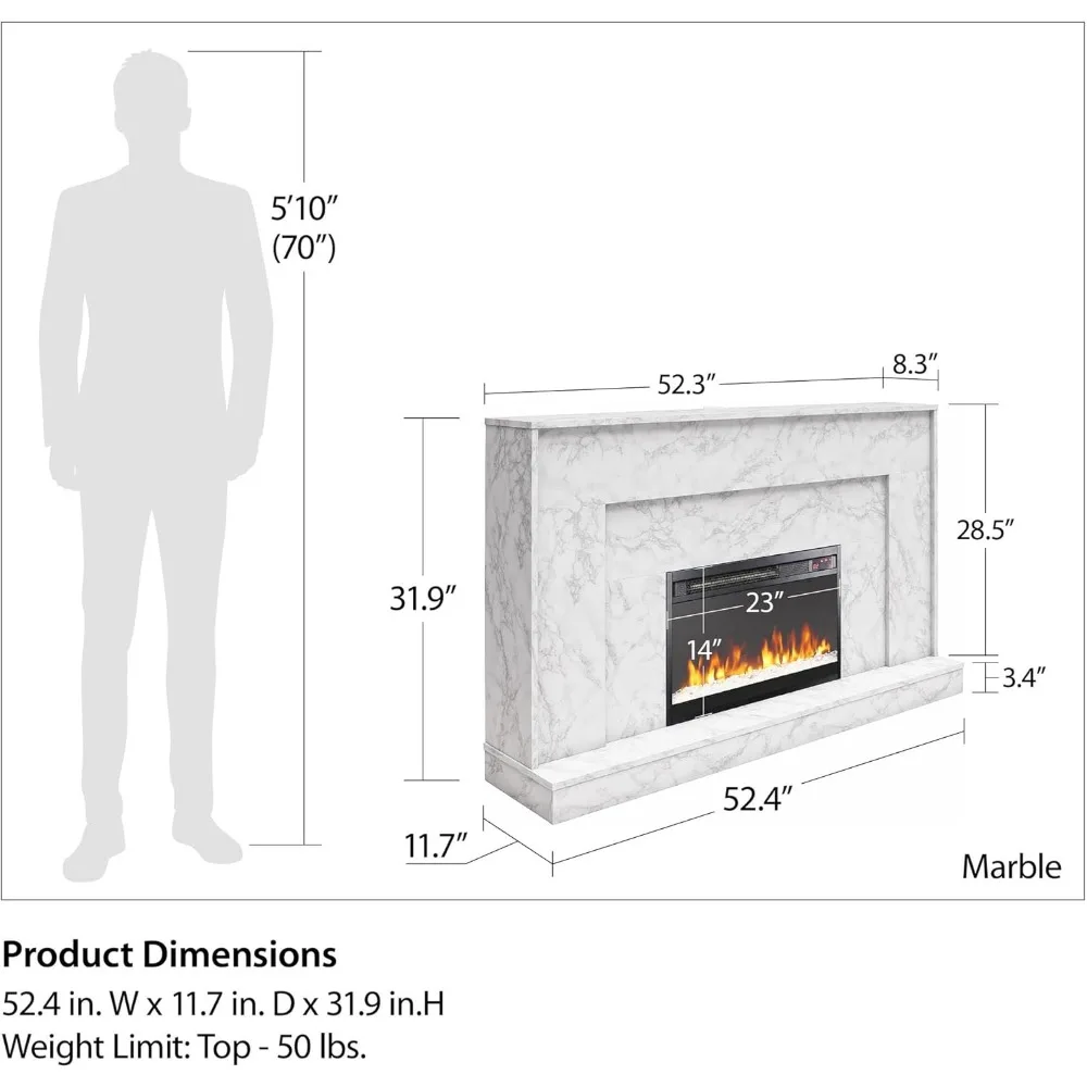 52 Inch Electric Fireplace with Mantel, Replaceable Fireplace Insert Heater, Remote Control, Timer, Color Changing Crystal 3