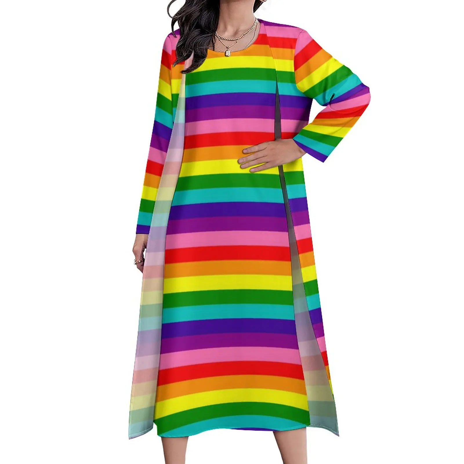 

Rainbow Pride Flag Dress LGBT Colorful Stripes Night Club Maxi Dress Aesthetic Bohemia Long Dresses Two-Piece Oversize Vestidos