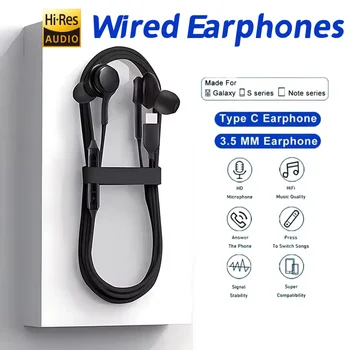 Original Type C Wired Earphone For Earbuds Xiaomi Huawei Samsung Galaxy S25 S24 S23 S21 S22 Ultra 3.5mm Universal Headphones 1