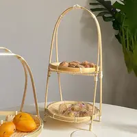 1/2/3 Layer Handwoven Fruit Basket Food Basket Decorative Standing Tray Bamboo Serving Tray Bamboo Storage Basket for Kitchen 4