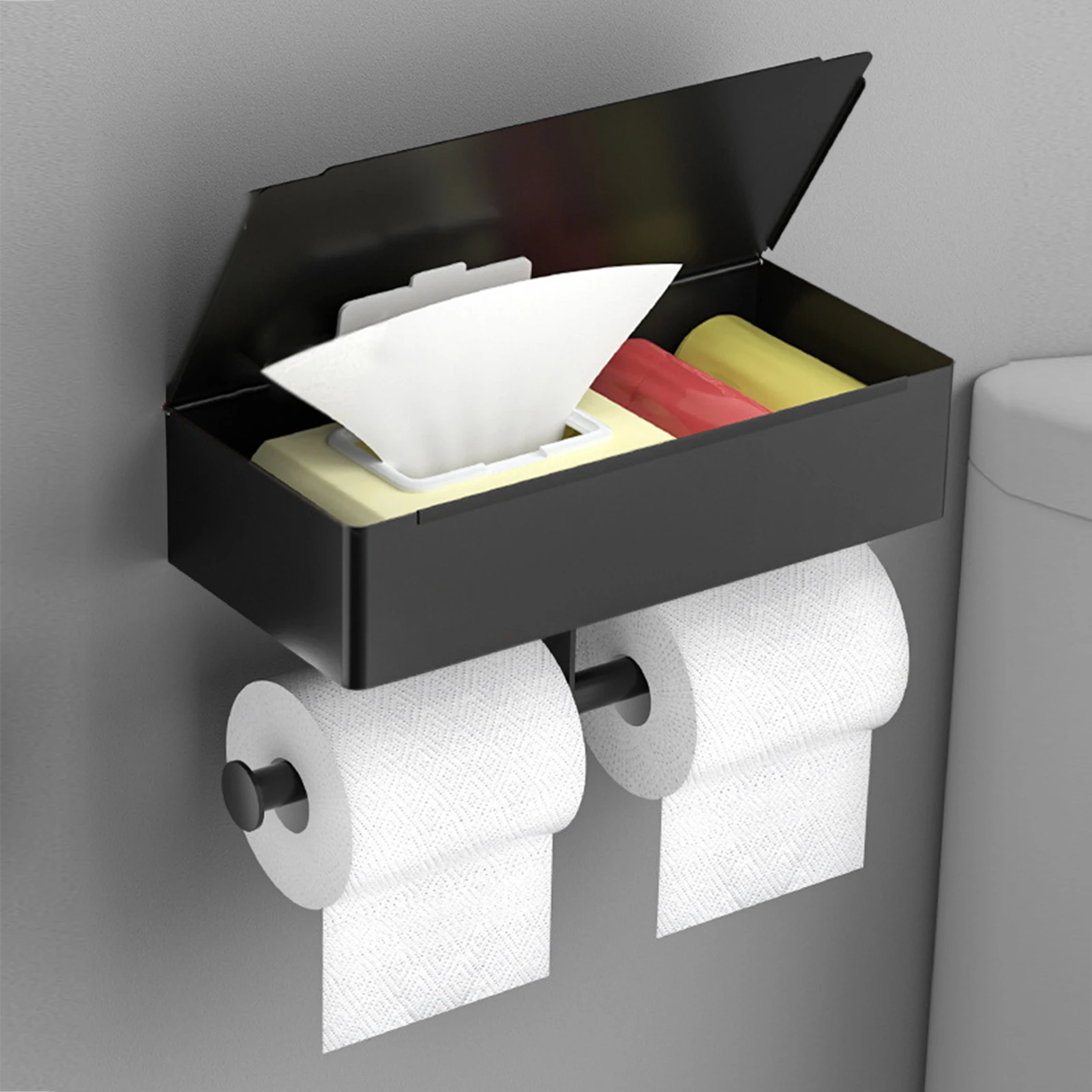 Toilet Paper Holder Wall-Mounted Paper Roll Holder Storage Box Toilet Organizer Phone Stand Bathroom Accessories Toilet Paper Holder Toilet Roll Holder