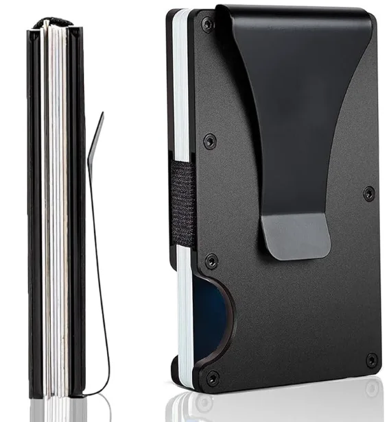 Cartera minimalista para hombres y mujeres: cartera delgada RFID, resistente a los arañazos, tarjetero y clip para billetes, dinero fácilmente extraíble