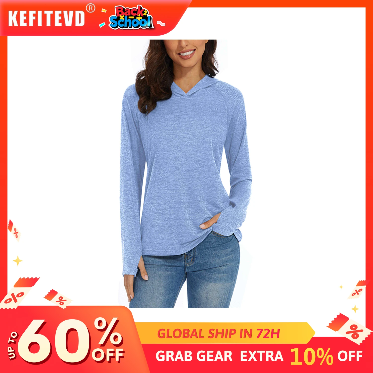 KEFITEVD Quick Dry Womens UPF 50+ Long Sleeve T-Shirts Skin UV Protection Swim Outdoor Hiking Shirts Workout Run Pullover Tops women t shirts