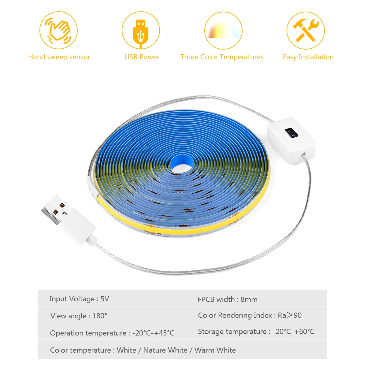 Cinta de luz LED con Sensor de movimiento para armario de cocina, tira de  luz no