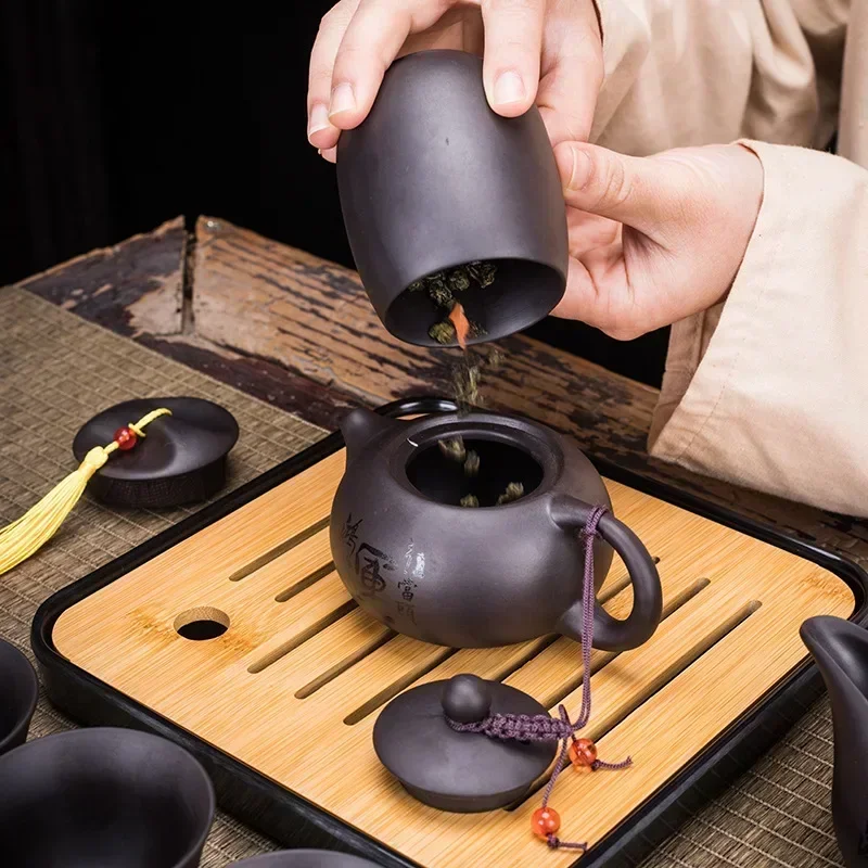 Chinese Kung Fu Tea Set Sand Ceramic Teapot Set Travel Kong Fu Tea Kit Gift Porcelain Purple Sand Pot Infuser Ceramic tea ceremony tools tea set
