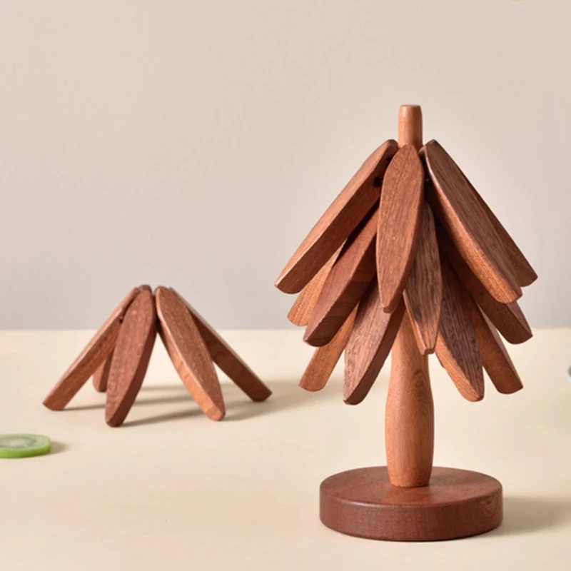 Description Picture 6 of item4PCS Trivets Wooden Trivets For Hot Dishes Insulation Pad Tree Shape Trivet Set Coaster For Teapot Hot Pots Halloween Christmas