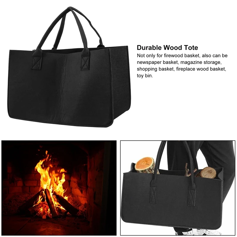 Fireplace Wood Felt Storage Bag Basket Magazine Rack Firewood Pocket,Felt Foldable Firewood Holder Basket