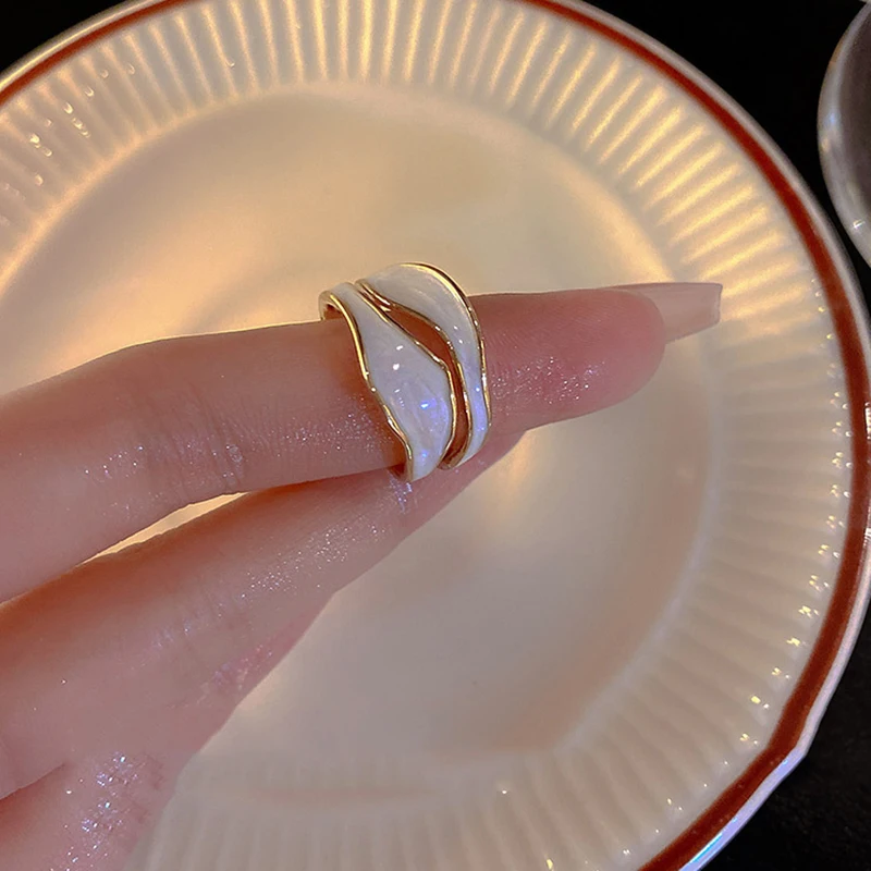 Elegant Double Layer Enamel Ring For Women Adjustable White Ring_voghion.com