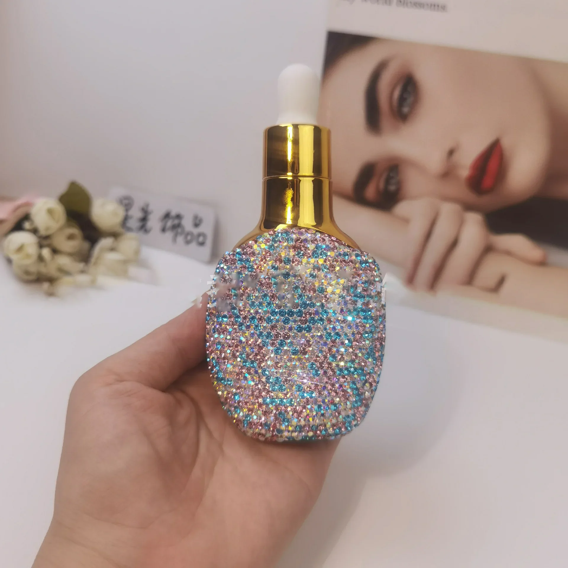 Sparkling Diamond Glass Oil Dropper Mini Perfume Empty Bottle Portable Rheinstone Travel Essential Oil Storage Jar Dispenser 6