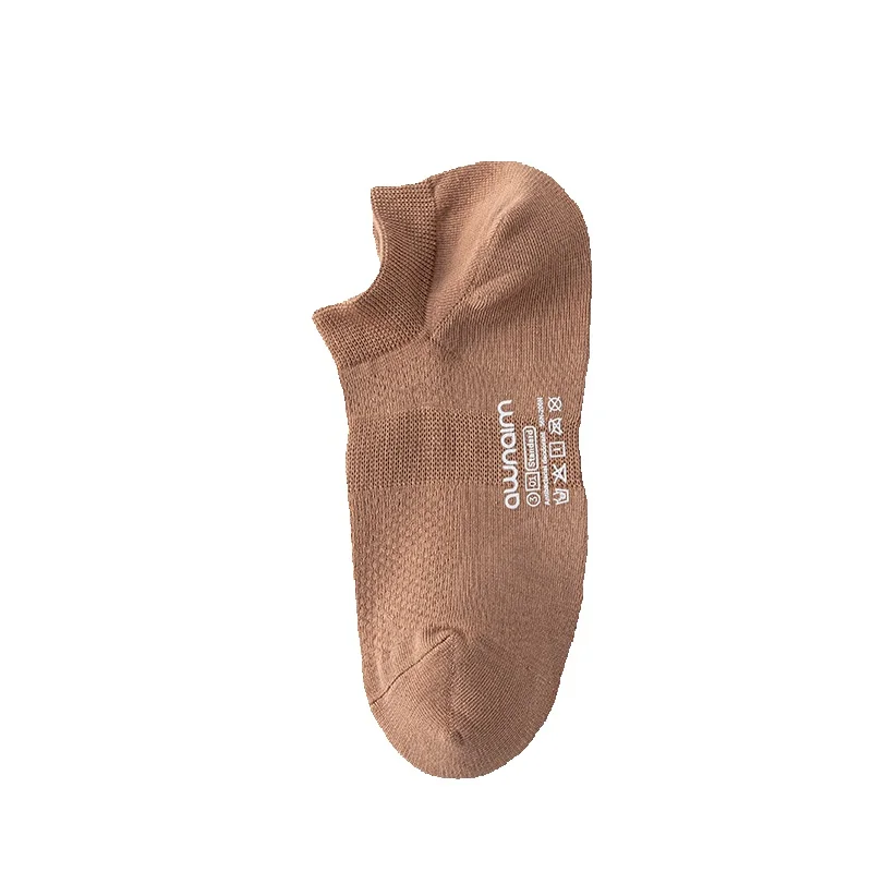 2025e Summer Thin Tube Boat Simple Solid Color Short Men's Versatile Sweat-Absorbing Breathable Mesh Cotton Socks_voghion.com