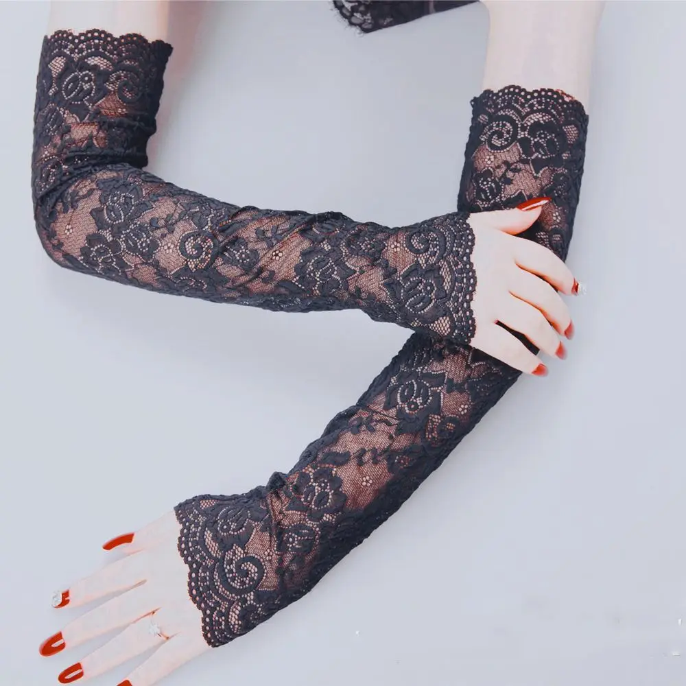 

Simple Long Summer Fingerless Stretch Driving Arm Warmers Solid Color Sexy Glove Lace Arm Sleeve