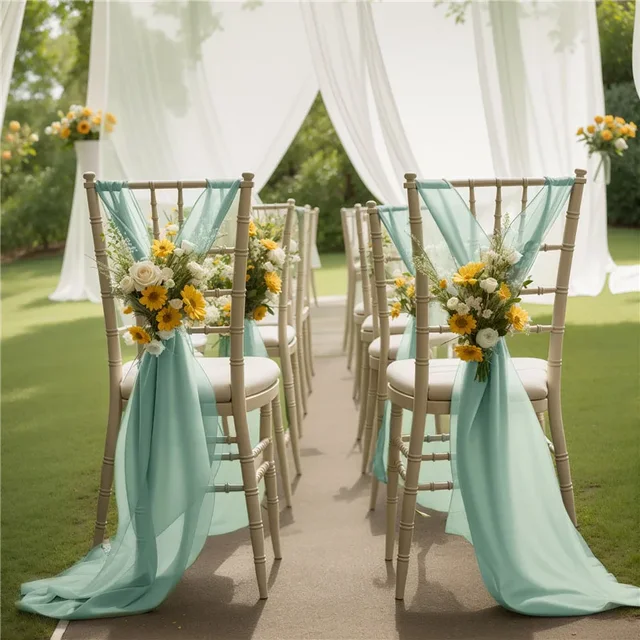 20pcs 17x250cm Chiffon Chair Sashes Sage Green Sash Wedding Chair Baby Shower Covers Ribbon Wedding Party Aisle Chair Decor