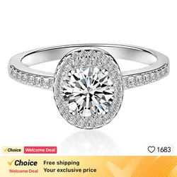 1CT 925 Sterling Silver Oval Cut Moissanite Halo Ring Wedding Party Anniversary Jewelry For Women