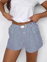 Shorts for Women Teen-girls Elastic Waistband Pull-on Red Blue Plaid Shorts Outfit Casual Lounge Summer Shorts - Image 6